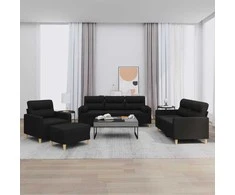 Sofa Sofos komplektas su pagalvėmis, 4 dalių, juodas, audinys