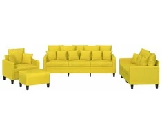 Sofa Sofos komplektas su pagalvėmis, 4 dalių, geltonas, audinys