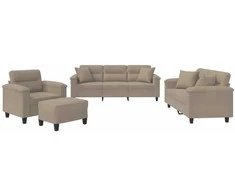Sofa Sofos komplektas su pagalvėmis, 4 dalių, taupe, audinys
