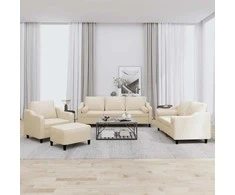Sofa Sofos komplektas su pagalvėmis, 4 dalių, kreminis, audinys