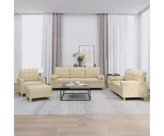 Sofa Sofos komplektas su pagalvėmis, 4 dalių, kreminis, audinys