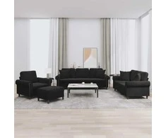 Sofa Sofos komplektas su pagalvėmis, 4 dalių, juodas, aksomas