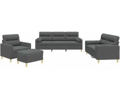 Sofa Sofos komplektas su pagalvėmis, 4 dalių, pilkas, audinys