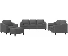 Sofa Sofos komplektas su pagalvėmis, 4 dalių, pilkas, audinys
