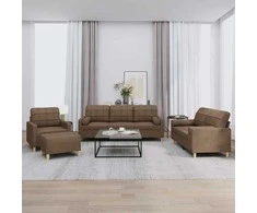 Sofa Sofos komplektas su pagalvėmis, 4 dalių, rudas, audinys
