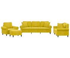 Sofa Sofos komplektas su pagalvėmis, 4 dalių, geltonas, aksomas