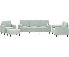 Sofa Sofos komplektas su pagalvėmis, 4 dalių, pilkas, aksomas