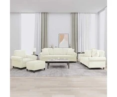 Sofa Sofos komplektas su pagalvėmis, 4 dalių, kreminis, aksomas