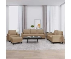 Sofa Sofos komplektas su pagalvėmis, 4 dalių, kapučino, dirbtinė oda