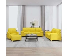 Sofa Sofos komplektas su pagalvėmis, 4 dalių, geltonas, audinys