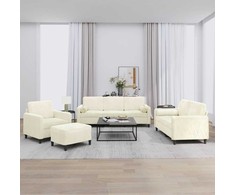 Sofa Sofos komplektas su pagalvėmis, 4 dalių, kreminis, aksomas
