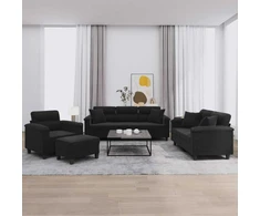 Sofa Sofos komplektas su pagalvėmis, 4 dalių, juodas, audinys