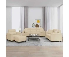 Sofa Sofos komplektas su pagalvėmis, 4 dalių, kreminis, audinys