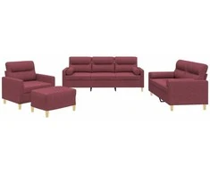 Sofa Sofos komplektas su pagalvėmis, 4 dalių, vyno, audinys