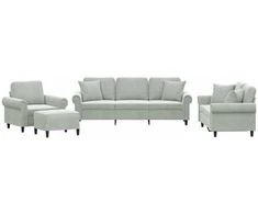 Sofa Sofos komplektas su pagalvėmis, 4 dalių, pilkas, aksomas