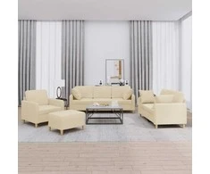 Sofa Sofos komplektas su pagalvėmis, 4 dalių, kreminis, audinys