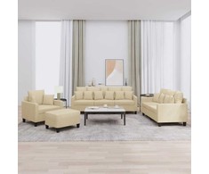 Sofa Sofos komplektas su pagalvėmis, 4 dalių, kreminis, audinys