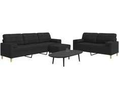 Sofa Sofos komplektas su pagalvėmis/pakoja, 3 dalių, juoda, audinys
