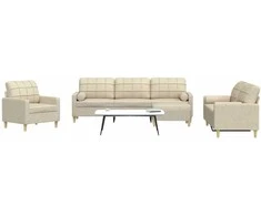 Sofa Sofos komplektas su pagalvėmis/pakoja, 4 dalių, kreminė