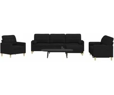 Sofa Sofos komplektas su pagalvėmis/pakoja, 4 dalių, juoda, audinys