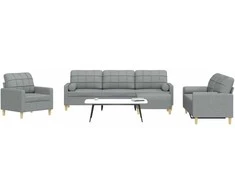 Sofa Sofos komplektas su pagalvėmis/pakoja, 4 dalių, taupe, audinys