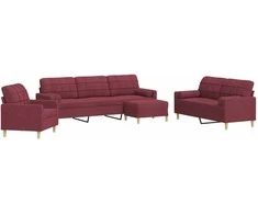 Sofa Sofos komplektas su pagalvėmis/pakoja, 4 dalių, vyno raudona