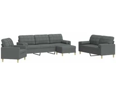 Sofa Sofos komplektas su pagalvėmis/pakoja, 4 dalių, pilka, audinys