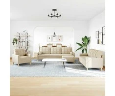 Sofa Sofos komplektas su pagalvėmis/pakoja, 4 dalių, kreminė