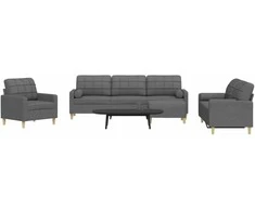 Sofa Sofos komplektas su pagalvėmis/pakoja, 4 dalių, pilka, audinys