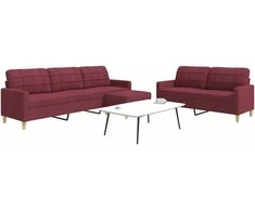Sofa Sofos komplektas su pakoja, 3 dalių, vyno, audinys