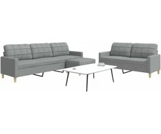 Sofa Sofos komplektas su pakoja, 3 dalių, pilkas, audinys