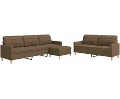Sofa Sofos komplektas su pakoja, 3 dalių, rudas, audinys