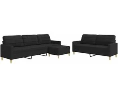 Sofa Sofos komplektas su pakoja, 3 dalių, juodas, audinys