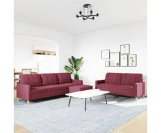 Sofa Sofos komplektas su pakoja, 3 dalių, vyno, audinys