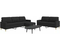 Sofa Sofos komplektas su pakoja, 3 dalių, juodas, audinys