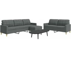 Sofa Sofos komplektas su pakoja, 3 dalių, pilkas, audinys