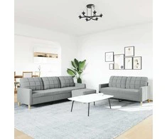 Sofa Sofos komplektas su pakoja, 3 dalių, pilkas, audinys