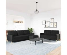 Sofa Sofos komplektas su pakoja, 3 dalių, juodas, audinys