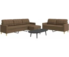 Sofa Sofos komplektas su pakoja, 3 dalių, rudas, audinys