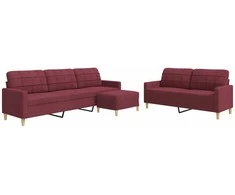 Sofa Sofos komplektas su pakoja, 3 dalių, vyno, audinys