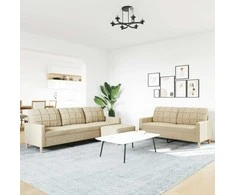 Sofa Sofos komplektas su pakoja, 3 dalių, kreminis, audinys