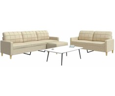 Sofa Sofos komplektas su pakoja, 3 dalių, kreminis, audinys