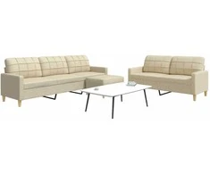 Sofa Sofos komplektas su pakoja, 3 dalių, kreminis, audinys