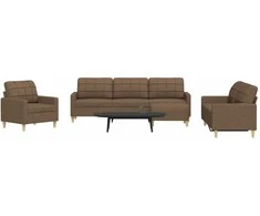 Sofa Sofos komplektas su pakoja, 4 dalių, rudas, audinys