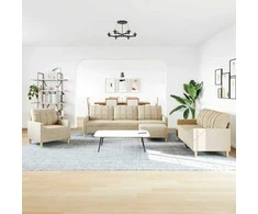Sofa Sofos komplektas su pakoja, 4 dalių, kreminis, audinys
