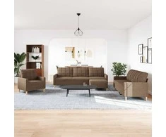 Sofa Sofos komplektas su pakoja, 4 dalių, rudas, audinys