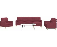 Sofa Sofos komplektas su pakoja, 4 dalių, vyno, audinys