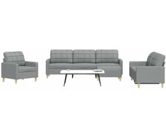 Sofa Sofos komplektas su pakoja, 4 dalių, pilkas, audinys