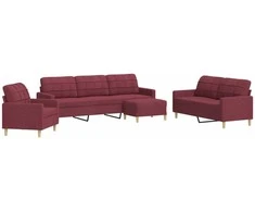 Sofa Sofos komplektas su pakoja, 4 dalių, vyno, audinys