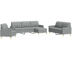 Sofa Sofos komplektas su pakoja, 4 dalių, pilkas, audinys